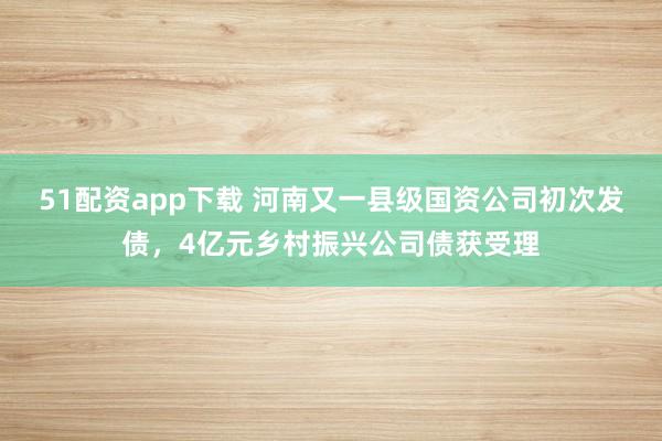 51配资app下载 河南又一县级国资公司初次发债，4亿元乡村振兴公司债获受理