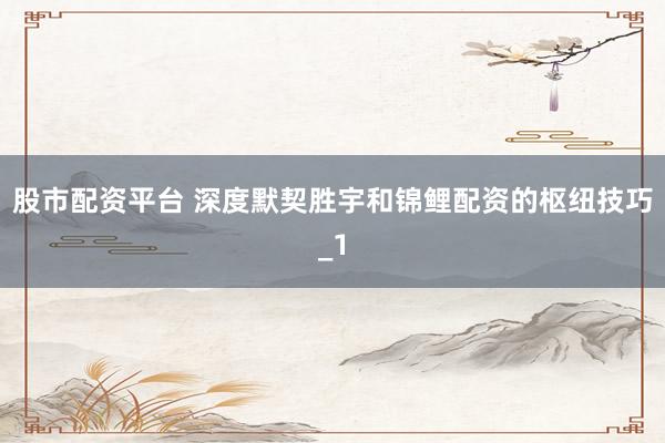 股市配资平台 深度默契胜宇和锦鲤配资的枢纽技巧_1
