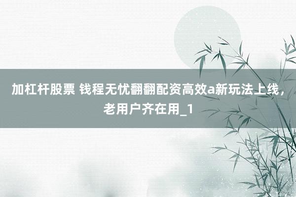 加杠杆股票 钱程无忧翻翻配资高效a新玩法上线,老用户齐在用_1