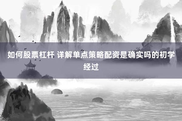 如何股票杠杆 详解单点策略配资是确实吗的初学经过