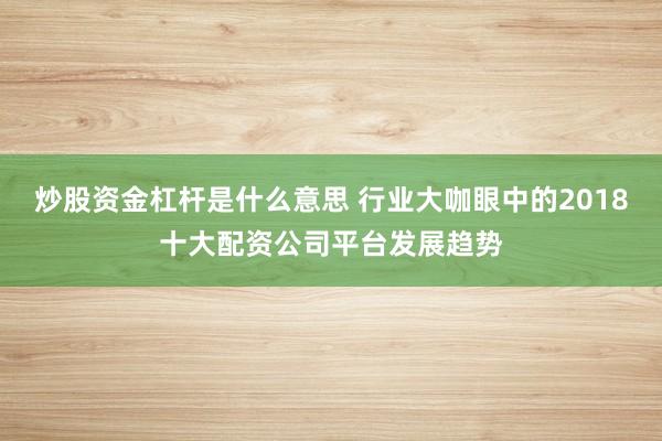 炒股资金杠杆是什么意思 行业大咖眼中的2018十大配资公司平台发展趋势