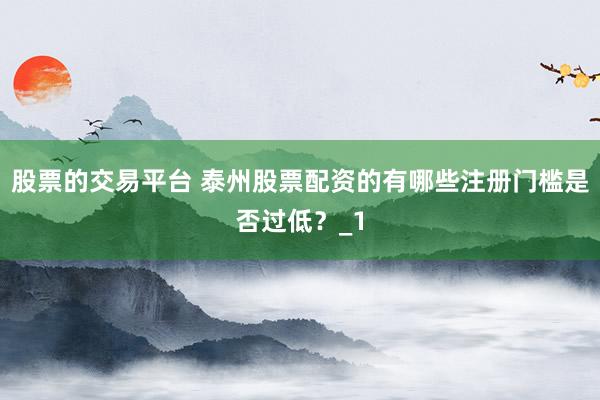 股票的交易平台 泰州股票配资的有哪些注册门槛是否过低?_1
